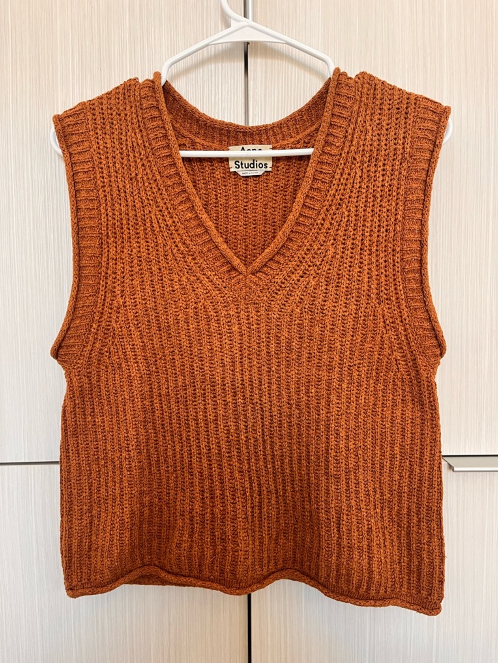 Acne Studio Rust Orange Knit V-Neck Sweater Vest